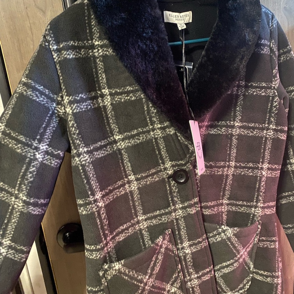 Elegant Plaid Pea Coat - Black and White